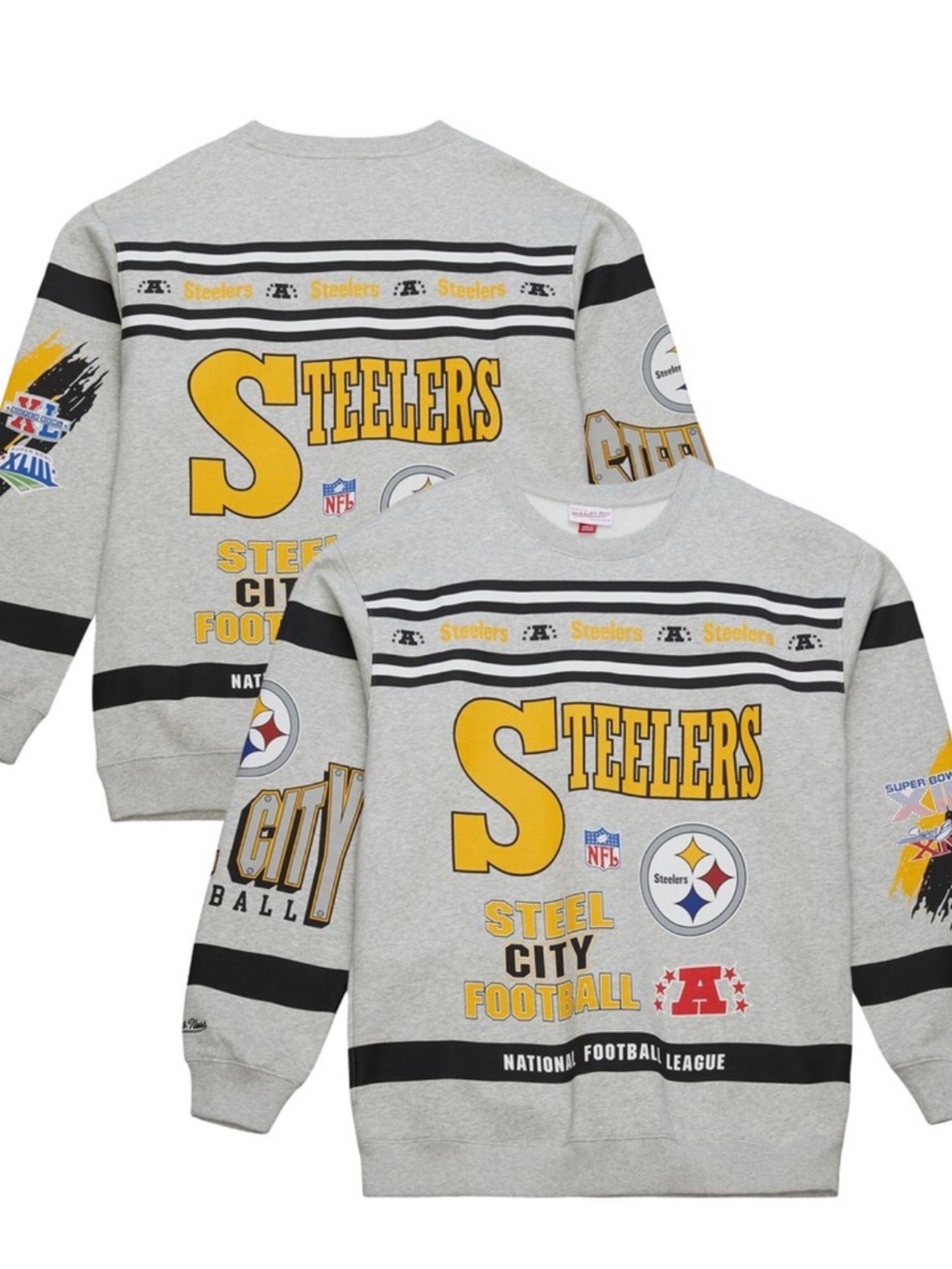 Steelers Mitchell & Ness All over print vintage fleece crewneck sweatshirt XL